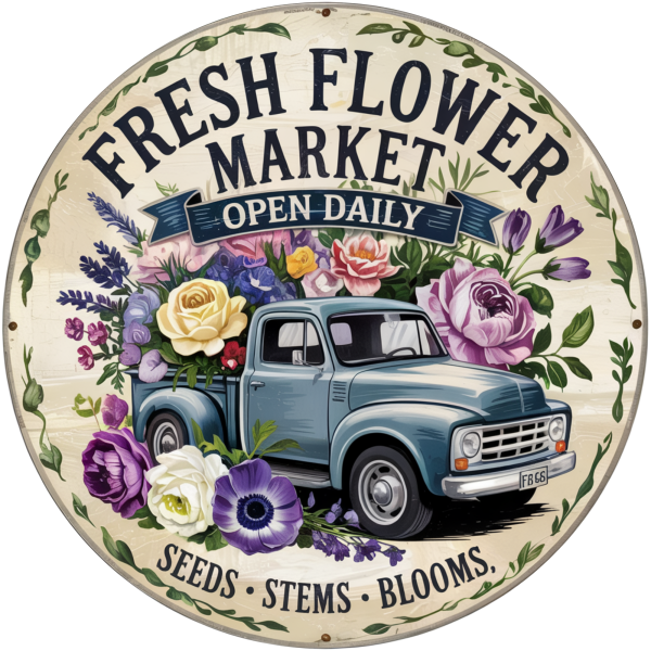 Fresh Flower Market Truck Metal Sign - Made In USA Sale