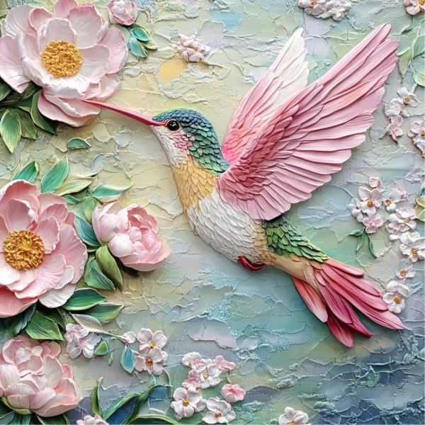 Spring Hummingbird with Pink Flowers Metal Sign - Made in USA Cheap