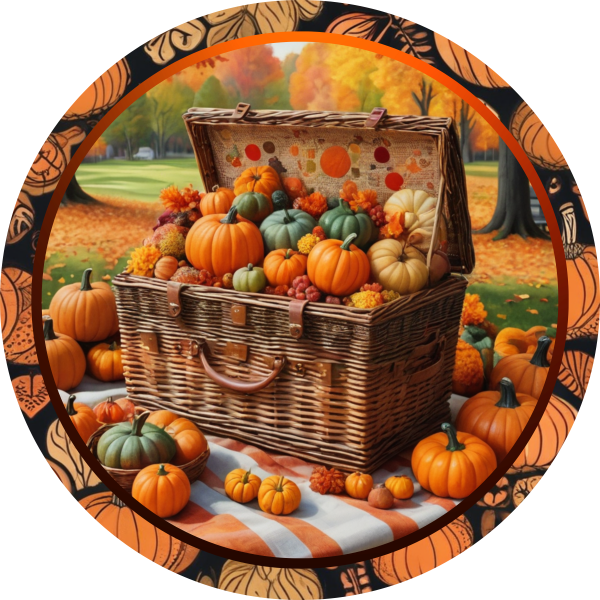 Basket of Pumpkins Metal Sign - Made in USA Discount