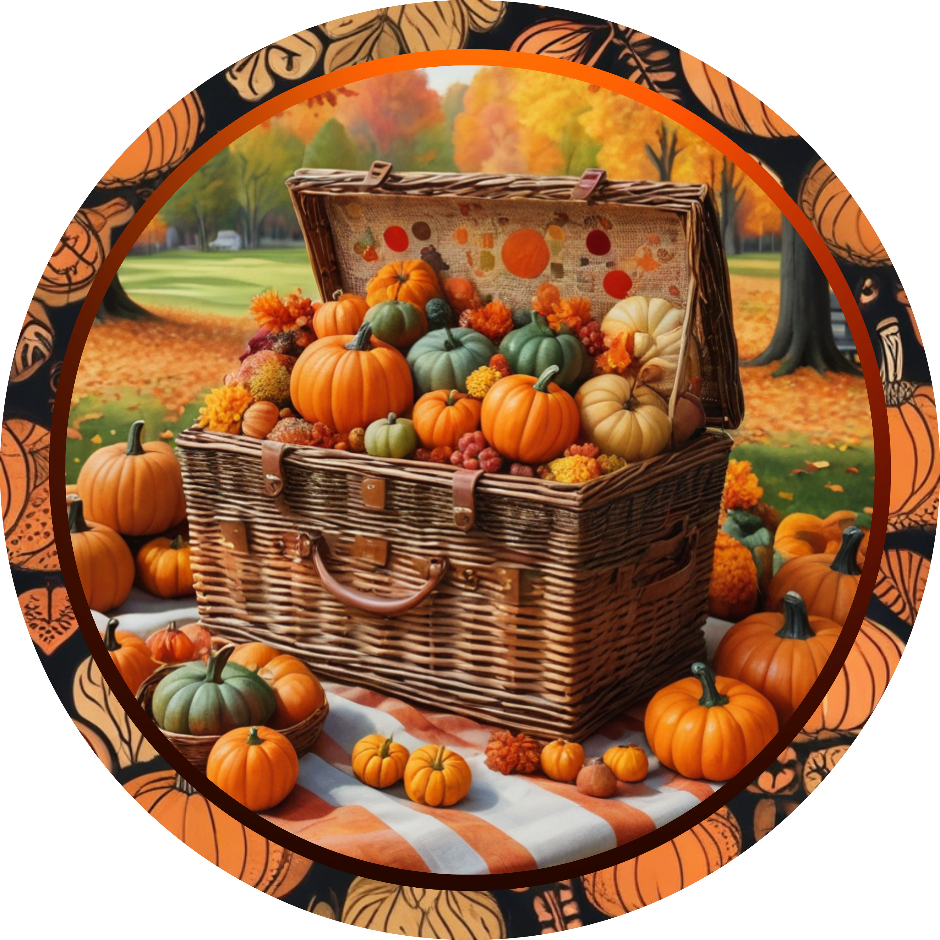 Basket of Pumpkins Metal Sign – Made in USA Discount