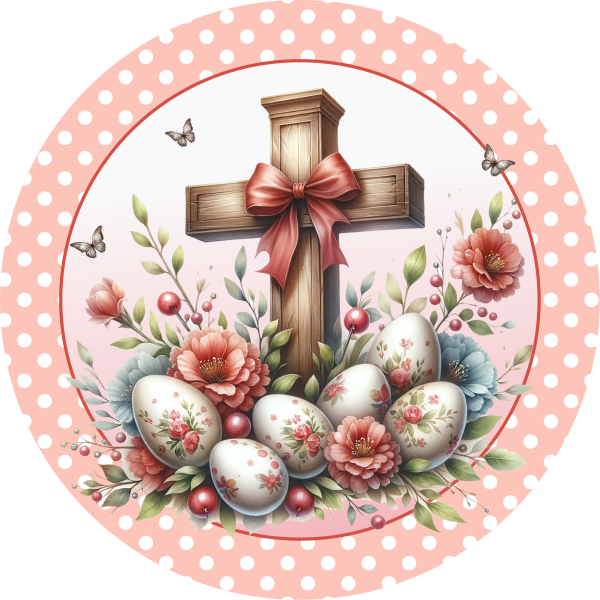 Easter Eggs & Jesus Cross Metal Sign - Made in USA Cheap